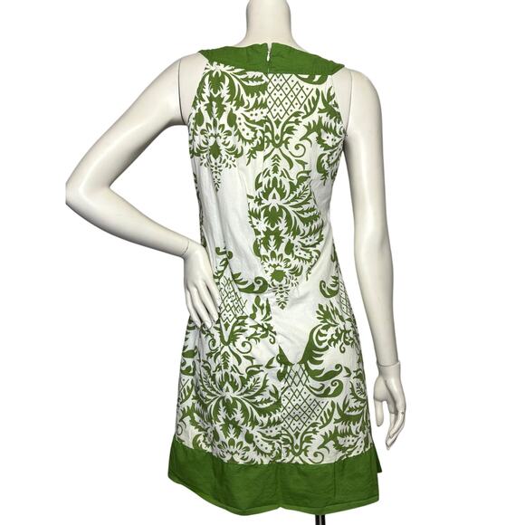 Cassee’s Summer Sundress S Small Knee Length Green White Cotton Damask Dress - Picture 3 of 8